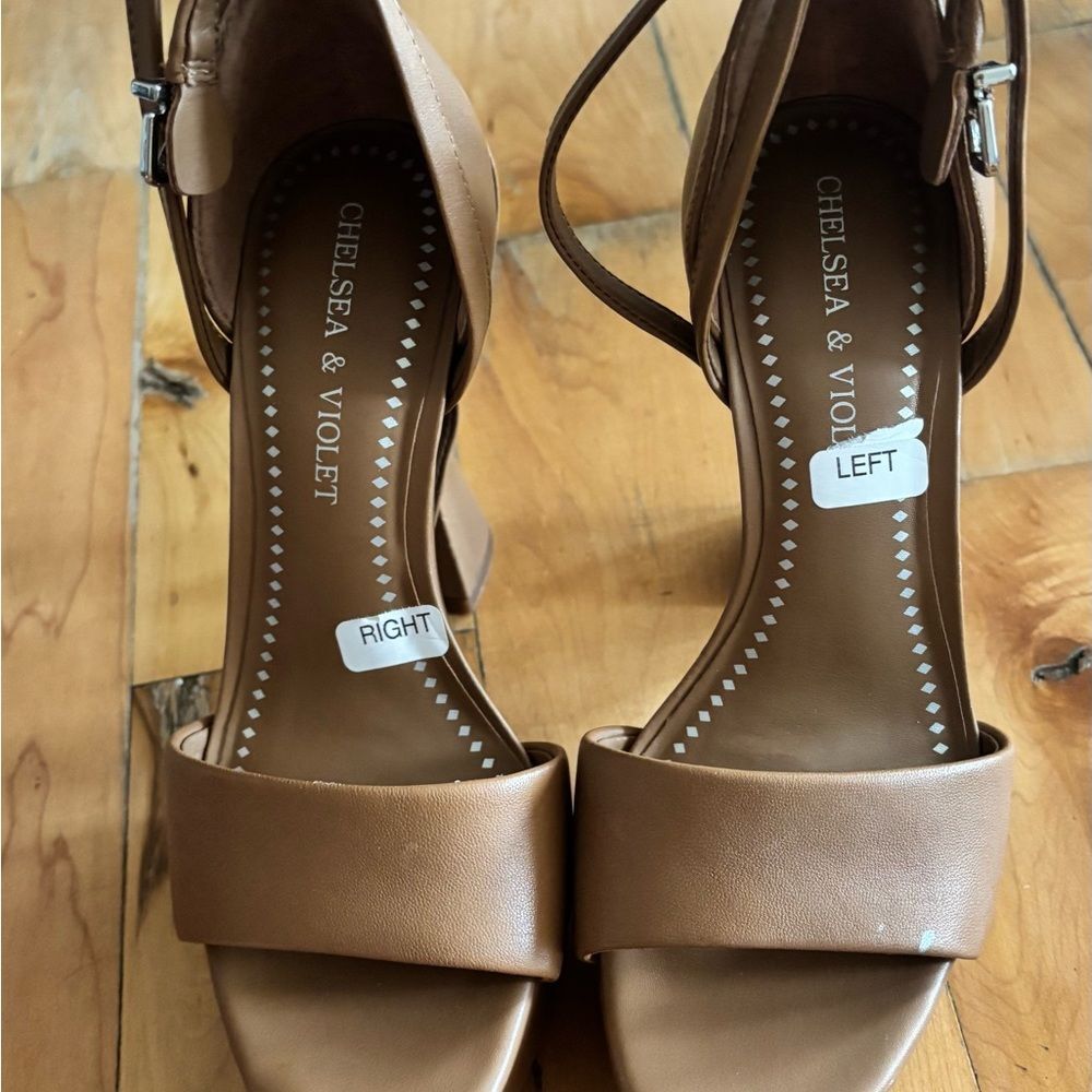 Chelsea & Violet Tan Ankle Strap Heels